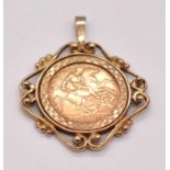 An Edwardian half sovereign, 1905, in 9ct yellow gold pendant mount, approx. 8.3g.