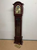 A contemporary longcase clock of small proportions, with brass dial set with Roman numerals, with