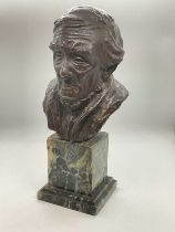ALFREDA BERESFORD; a bronze portrait bust, 'Old Walter', mounted on a green marble base bearing