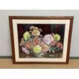 † HELEN SEDDON; watercolour, still life study of flowers in a bowl, signed, 51 x 64cm, framed and
