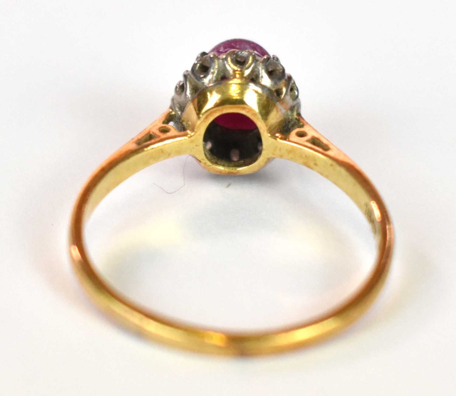 An 18ct yellow gold platinum tipped star ruby and diamond chip ring, size M 1/2, approx. 2.7g. - Image 3 of 4