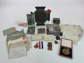 MILITARY INTEREST; medals, rememberance plaque and ephemera to WJ Weatherley, the remembrance plaque