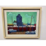 † ALEX LOWERY (born 1957); oil on canvas, 'Harbour Buildings, West Bay, Summer 93', signed,