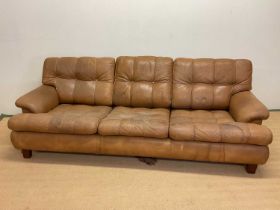 ARNE NORELL FOR ANEBY; a Swedish mid 20th century three seater leather 'Saturn' sofa, width 208cm,