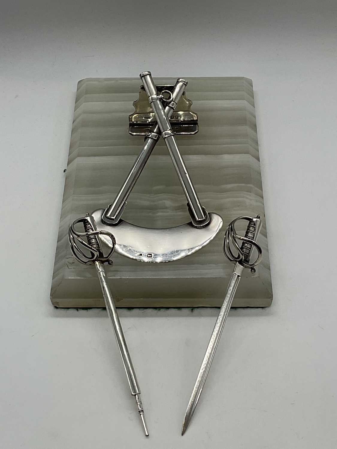 SAMPSON MORDAN & CO; a rare late Victorian hallmarked silver desk clip formed as a pair of crossed - Image 3 of 5