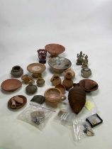 A collection of ancient pottery and artefacts, also some shards, including a pre-Columbian stemmed