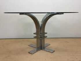 BANCI FIRENZE; a mid 20th century Italian brass and chrome steel dining table with circular glass