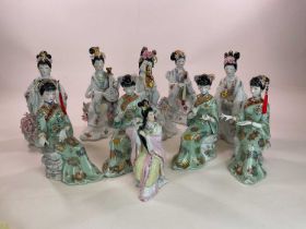 Ten contemporary well modelled Chinese porcelain figures.