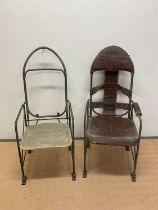 Two pre war 1930s aircraft seats, believed to be from a flying boat and constructed of a tubular