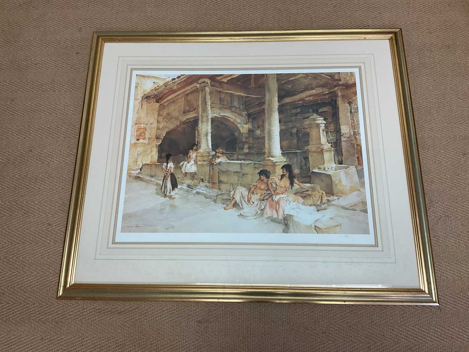 AFTER SIR WILLIAM RUSSELL FLINT; a limited edition print, scantily clad maidens at the wash house,