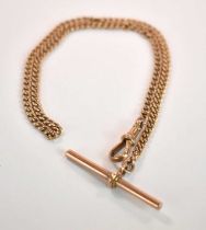 A 9ct yellow gold fob chain with T-bar and sprung clasp, length 34cm, approx. 12.6g.