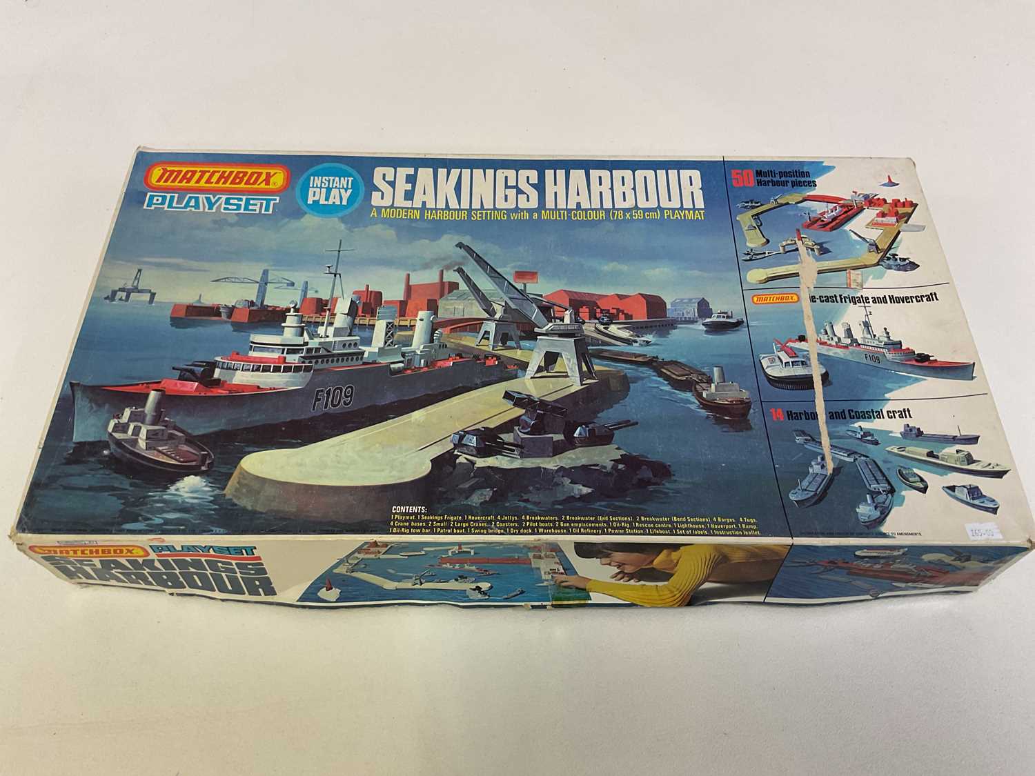 MATCHBOX; a Sea Kings Harbour Playset, with extra Battleship and a Tri-ang Queen Elizabeth liner,