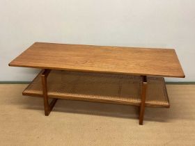 G-PLAN; a mid 20th century Quadrille range teak and afromosia coffee table with rattan magazine