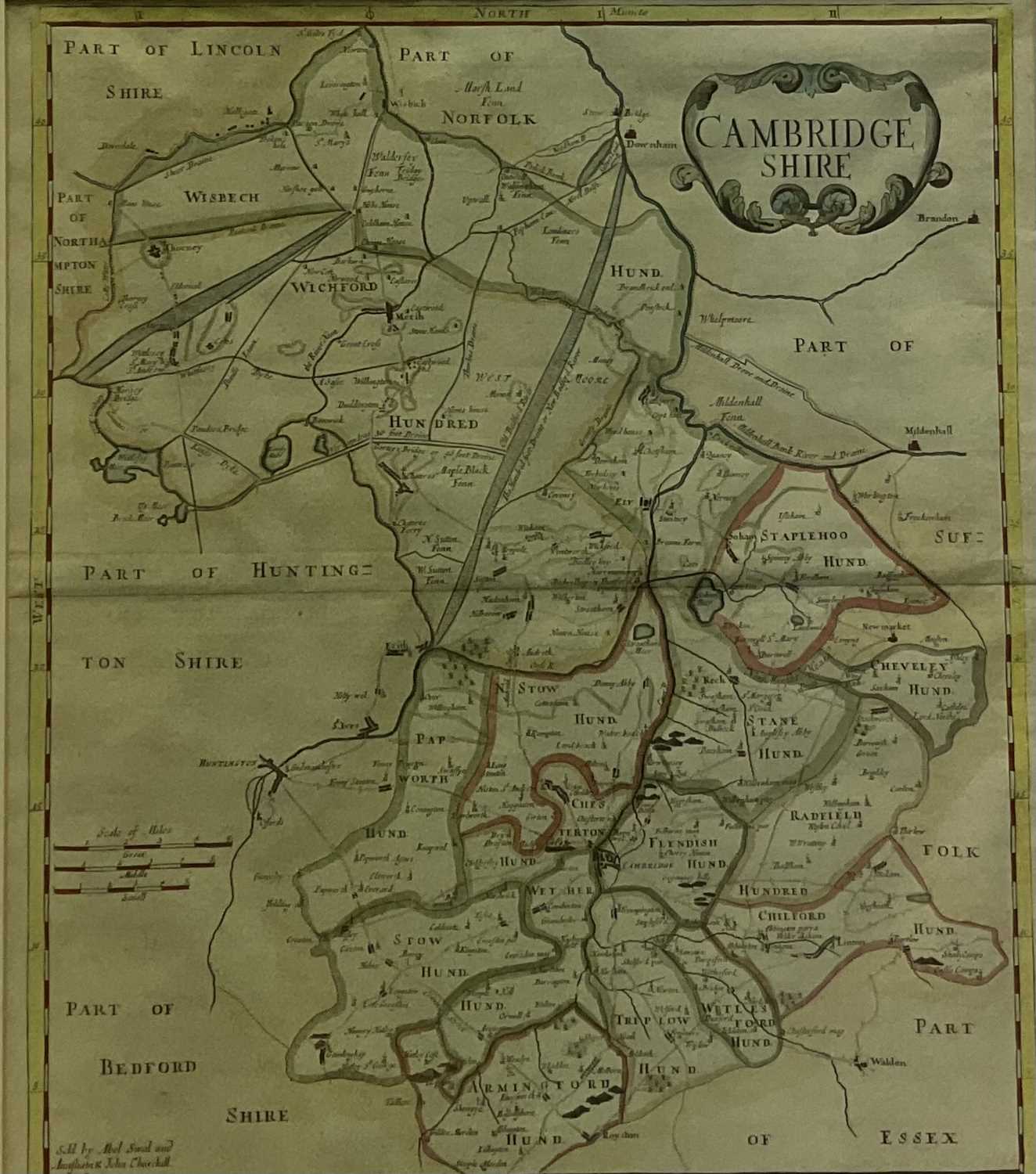 ROBERT MORDEN (1650-1703), 'Cambridgeshire', coloured, sold by Abel Swal and John Churchill', 43 x