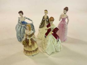 A collection of five Coalport and Royal Worcester figures including Victoria, Monique, Rosalinda,