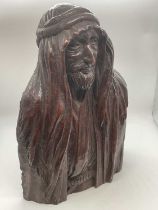 ALFREDA BERESFORD; a carved oak half length figural bust of a bearded gentleman wearing a cloak