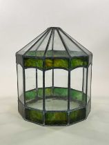 A hendecagon terrarium, with lead frame, with clear and green stained glass panels, height 43cm,