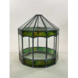 A hendecagon terrarium, with lead frame, with clear and green stained glass panels, height 43cm,