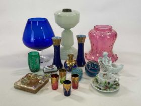 A quantity of Continental glass and porcelain, including ash tray, cup and saucer, lamp shade,