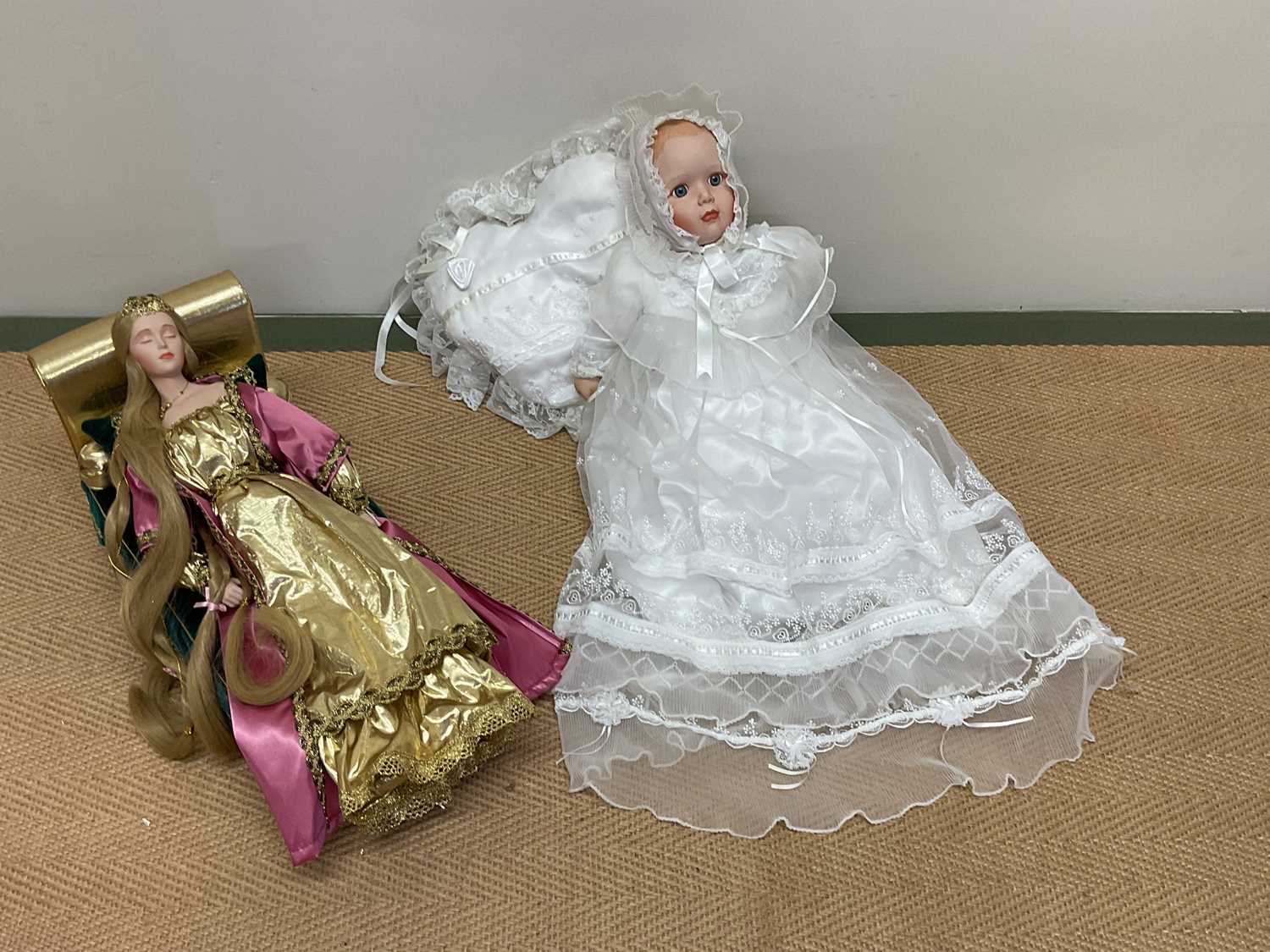 DANBURY MINT; a large Sleeping Beauty doll issued 1980-1989 with certificate, original couch and