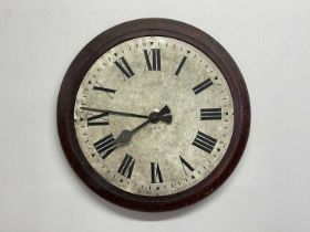 An early 20th century GPO wall clock, with a mahogany frame and enamel dial, diameter 56cm.