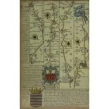 JOHN OWEN & EMMANUEL BOWEN, a road map showing Cranborne to Dorchester, coloured, and verso a