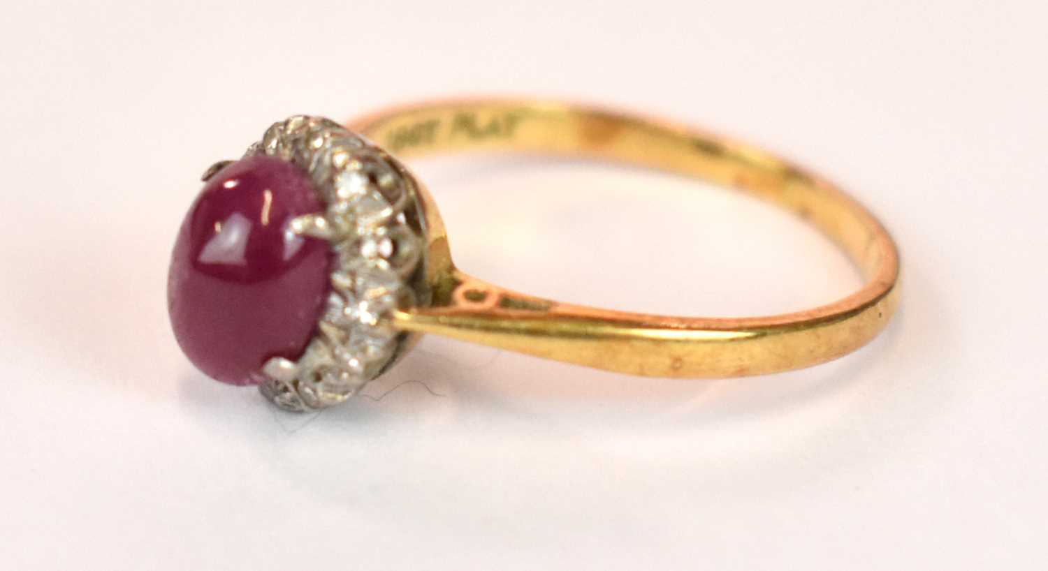 An 18ct yellow gold platinum tipped star ruby and diamond chip ring, size M 1/2, approx. 2.7g. - Image 2 of 4