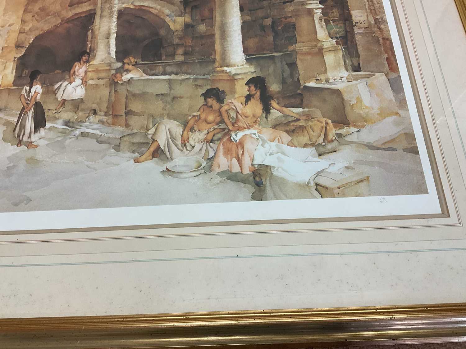 AFTER SIR WILLIAM RUSSELL FLINT; a limited edition print, scantily clad maidens at the wash house, - Image 2 of 4