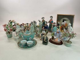 A large collection of contemporary Chinese ceramics, also three gem trees.