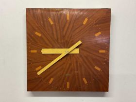 WESTERSTRAND OF SWEDEN; a mahogany veneered square wall clock, with baton markers, 49cm square.