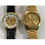 SEIKO; a gentleman's gold plated day date automatic wristwatch, boxed with some papers, also a