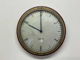 GENTS OF LEICESTER; a mid 20th century glazed brass and mahogany cased wall clock, the dial with