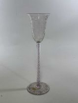 A rare large exhibition quality 19th century goblet with etched bell shaped bowl centred with