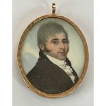 X FREDERICK BUCK; oval portrait miniature, 'George Harvey died 1831', with rose gold coloured