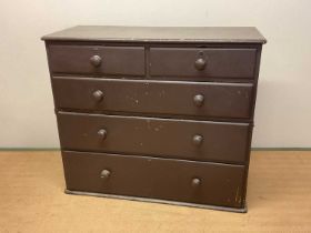 A late 19th/early 20th century painted pine chest of drawers with two short over three long drawers,