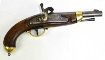 A 19th century French sixteen bore percussion cap service pistol, with 7.5" bearing Belgian Liege