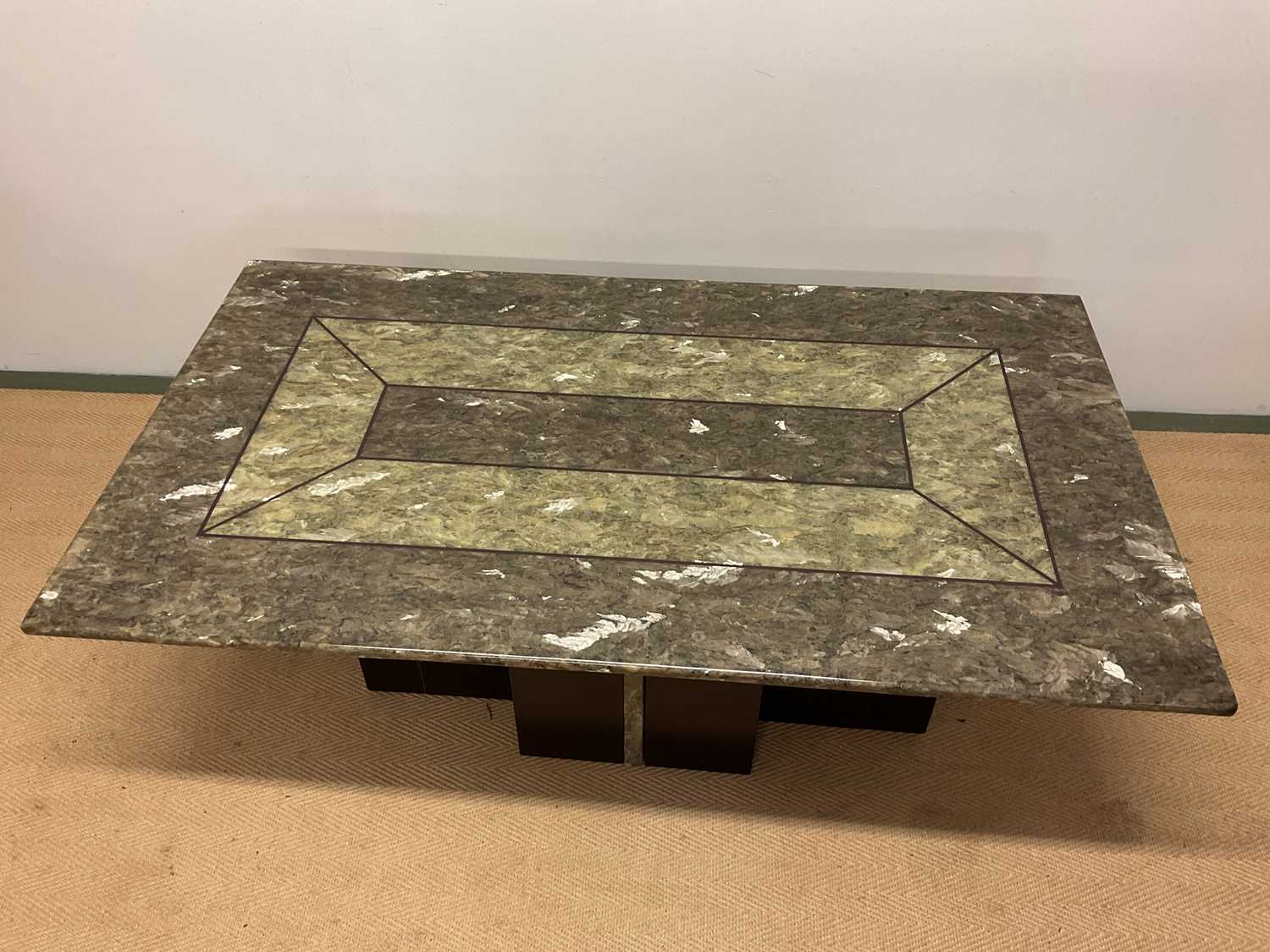 A late 20th century Italian green marble topped coffee table with a dark stained wooden base and - Image 2 of 3