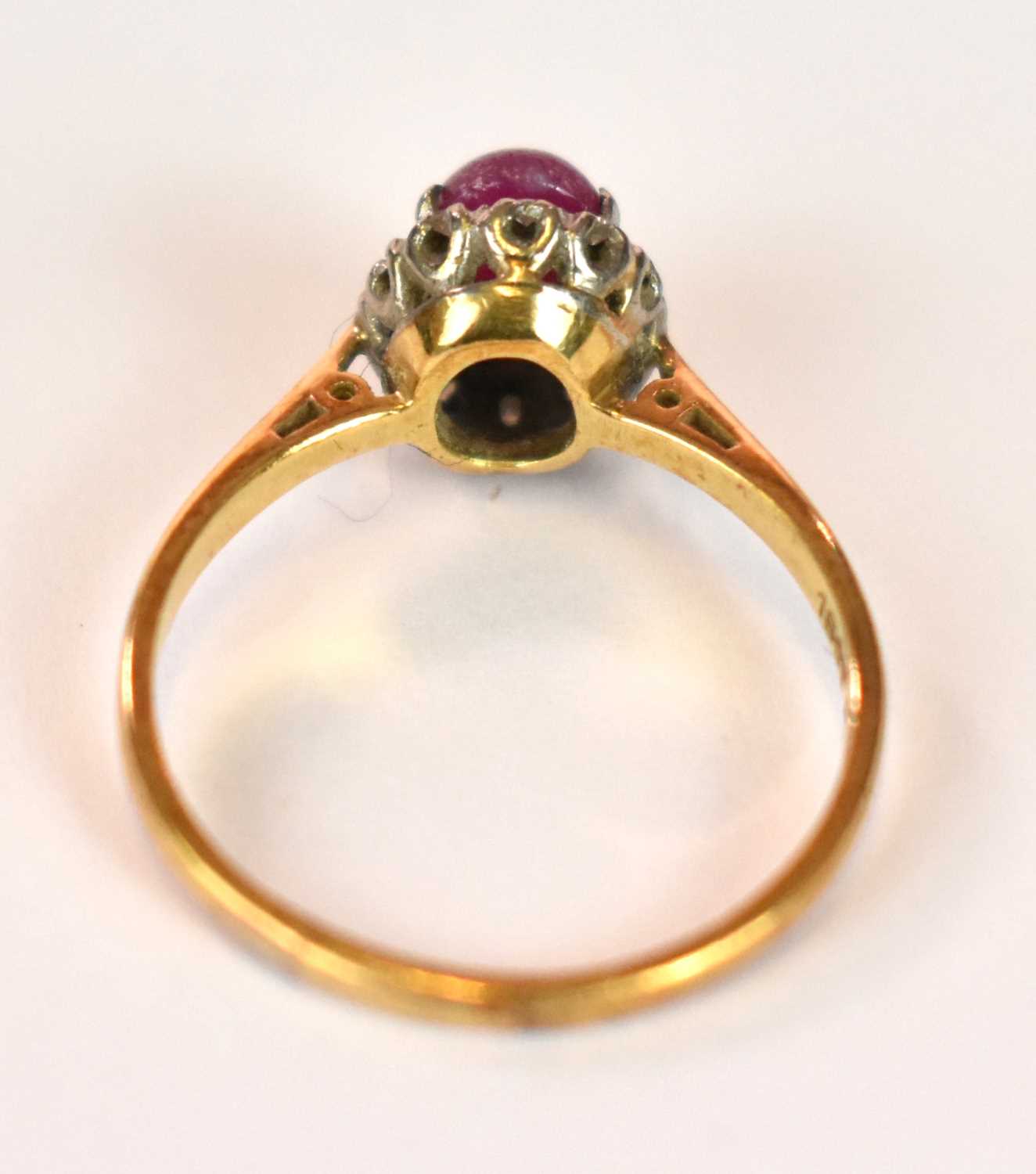 An 18ct yellow gold platinum tipped star ruby and diamond chip ring, size M 1/2, approx. 2.7g. - Image 4 of 4