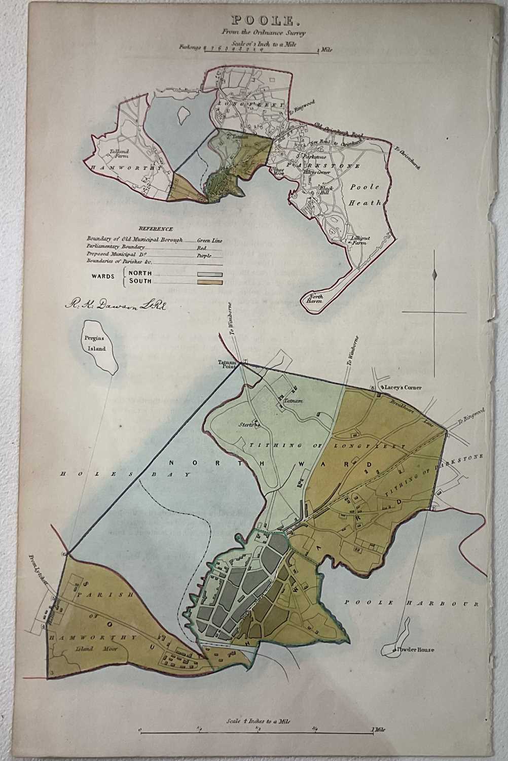 An unframed map of 'Poole, from the Ordnance Survey', undated but circa 1837, 33 x 20cm, together - Image 2 of 4