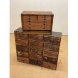 Two banks of table top workshop drawers, largest 61 x 72 x 18cm, (af).