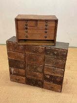 Two banks of table top workshop drawers, largest 61 x 72 x 18cm, (af).