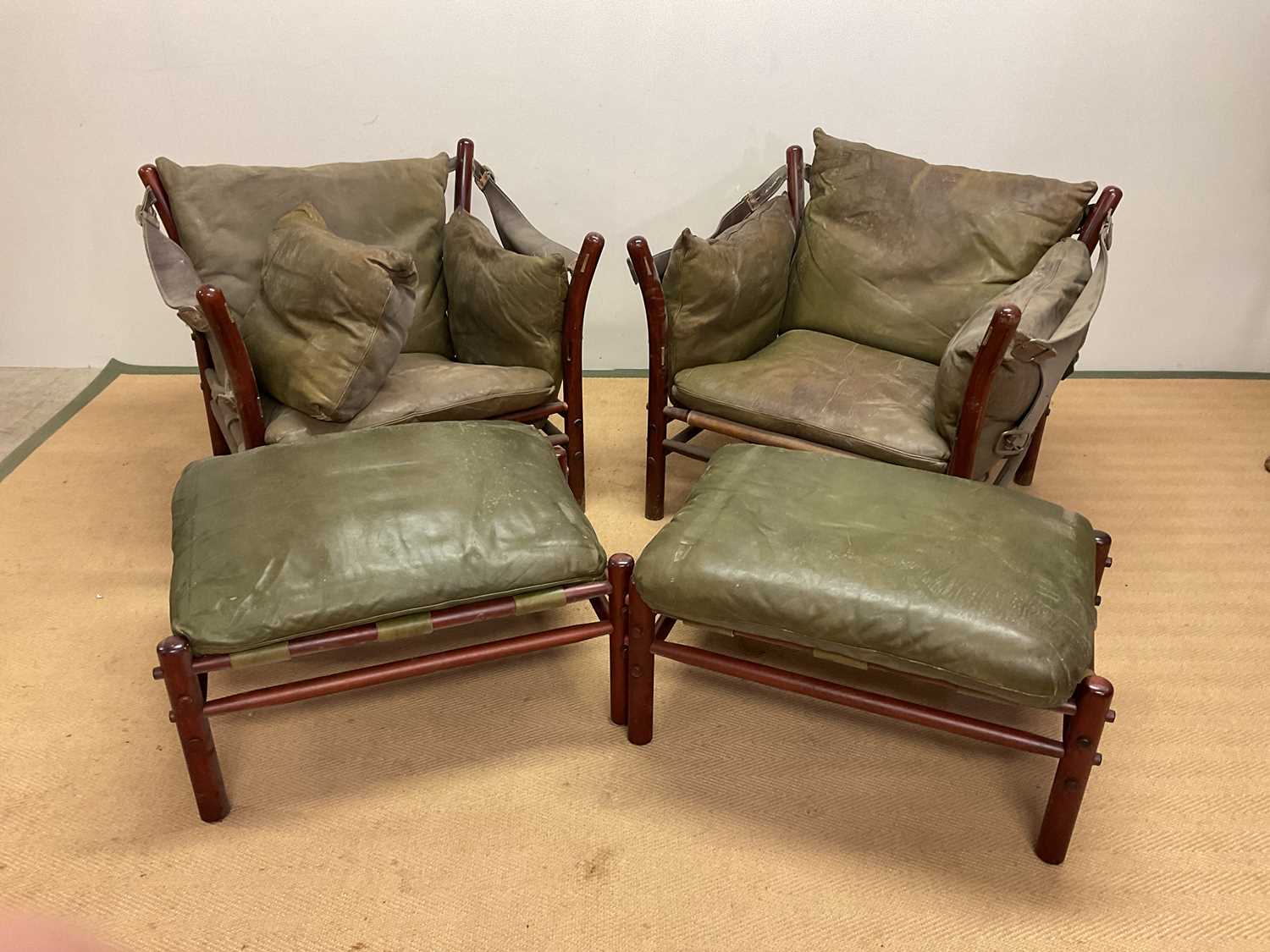 ARNE NORELL; a pair of mid 20th century Swedish leather Ilona armchairs, height at the back 75cm,