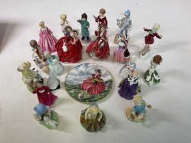 A quantity of Royal Doulton and Worcester figures, some F G Doughty, including 'Top O' the Hill', '