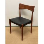 BERNHARD PEDERSEN & SONS; a mid 20th century Danish teak dining chair with black leatherette seat.