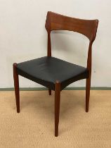 BERNHARD PEDERSEN & SONS; a mid 20th century Danish teak dining chair with black leatherette seat.