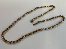 A 9ct gold twist rope chain, length 56cm, (af), approx 11g.