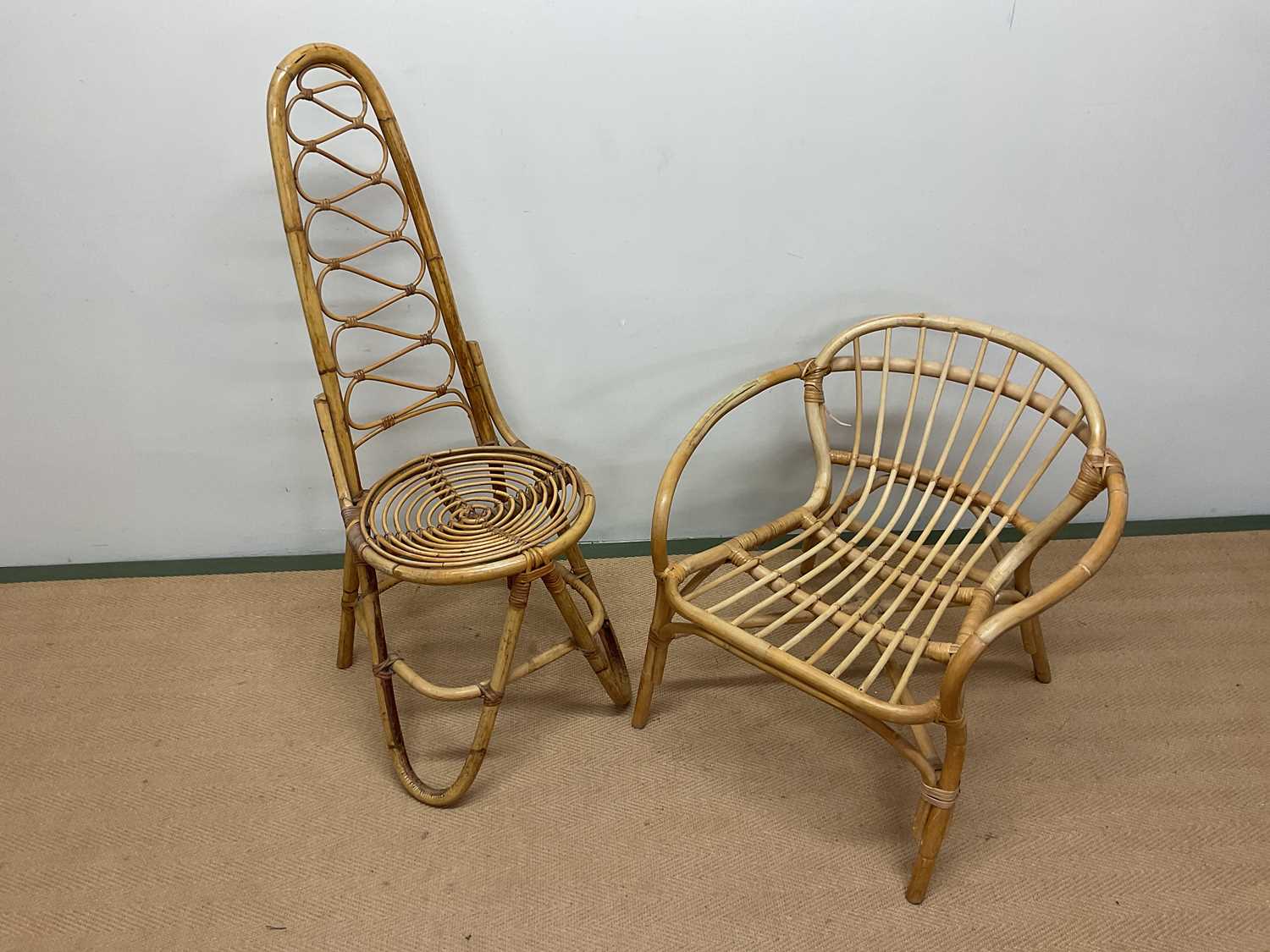 A rare high back bamboo chair in the style of Albini, height 116cm, and a discontinued Ikea range