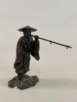 A bronzed metal figure of a Japanese farmer, height 22cm.