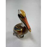 ROYAL CROWN DERBY; a Brown Pelican paperweight with a gold stopper, boxed