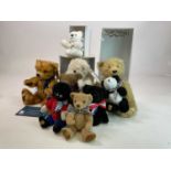 MERRYTHOUGHT; a collection of nine bears, some boxed, including Queens Golden Jubilee bear boxed